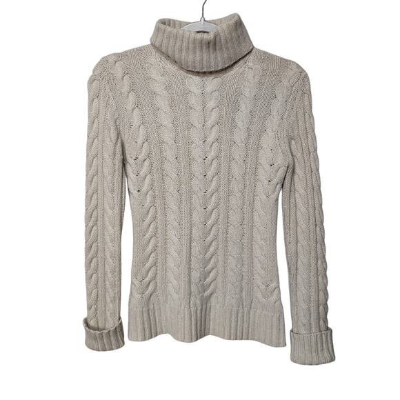 Autumn Cashmere Sz S 100% Cashmere Oatmeal Cream Cable Knit Turtle Neck Sweater - Picture 1 of 6